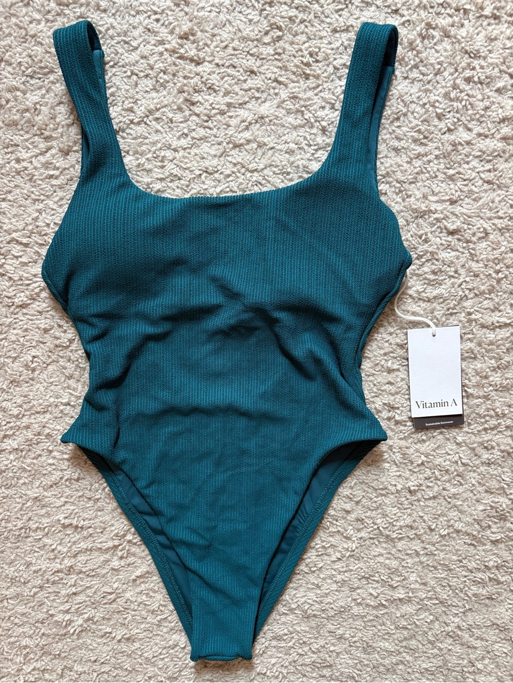 Vitamin A Teal Ribbed Square-Neck One-Piece Swimsuit